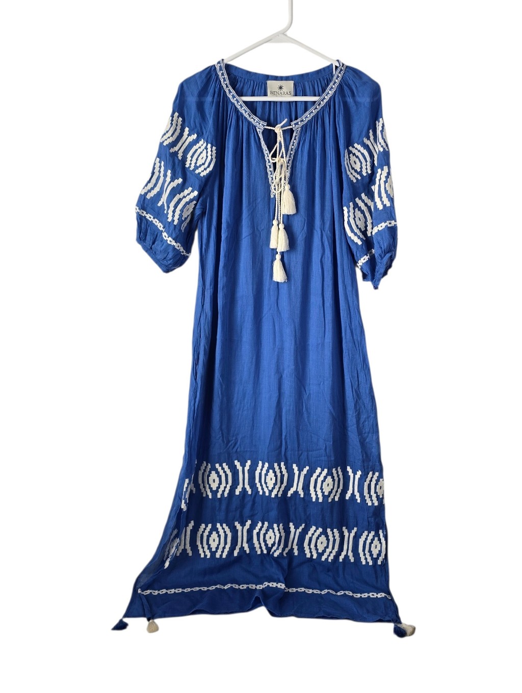 Benaras By Citrus Embroidered Maxi Dress M Tassels Puff Sleeves Resortwear Boho